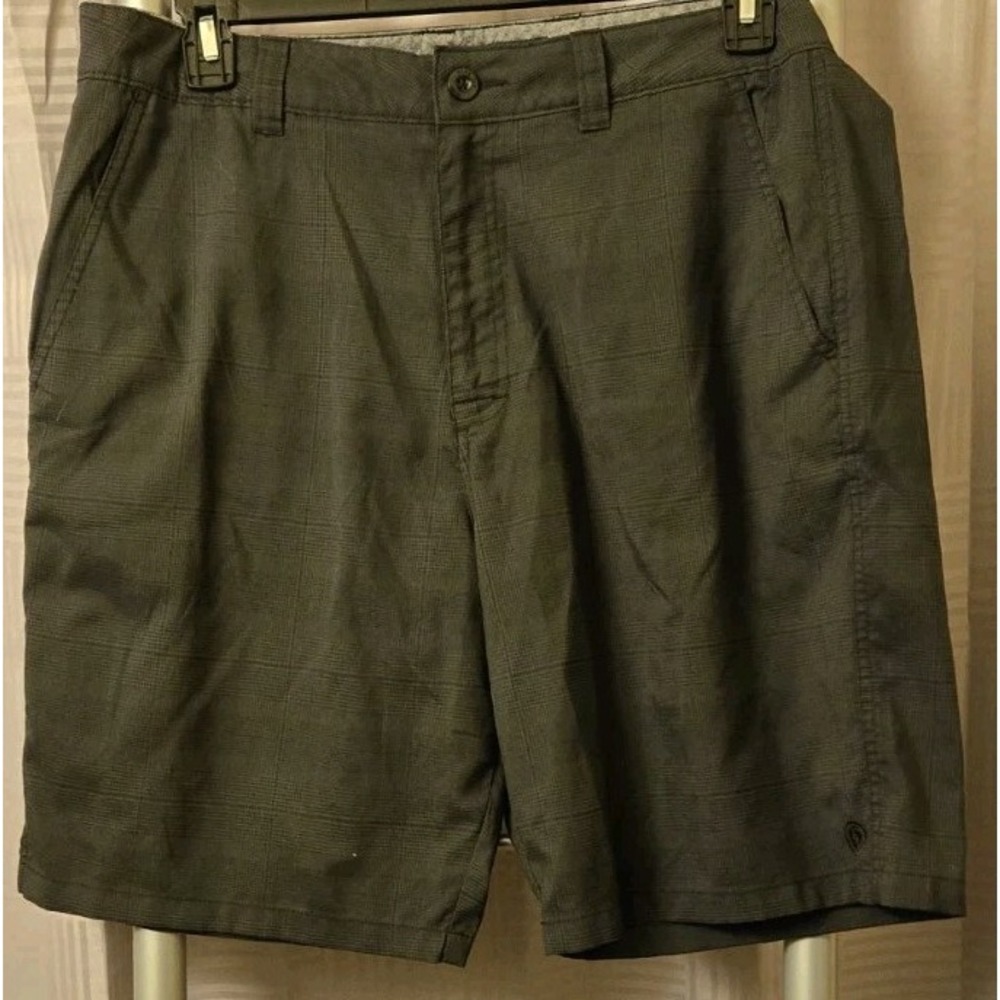 Hang Ten Hybrid Black Plaid Shorts Mens 36 Board Casual 10" Inseam‎ Pockets